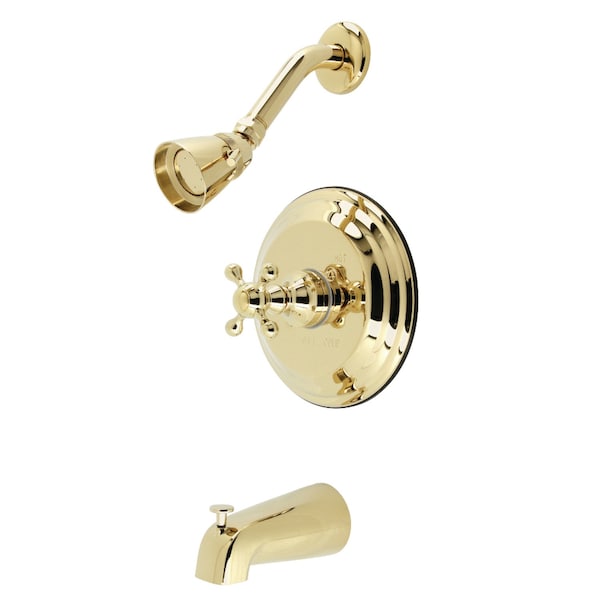 Tub and Shower Faucet, 3, Wall Mount, Polished Brass